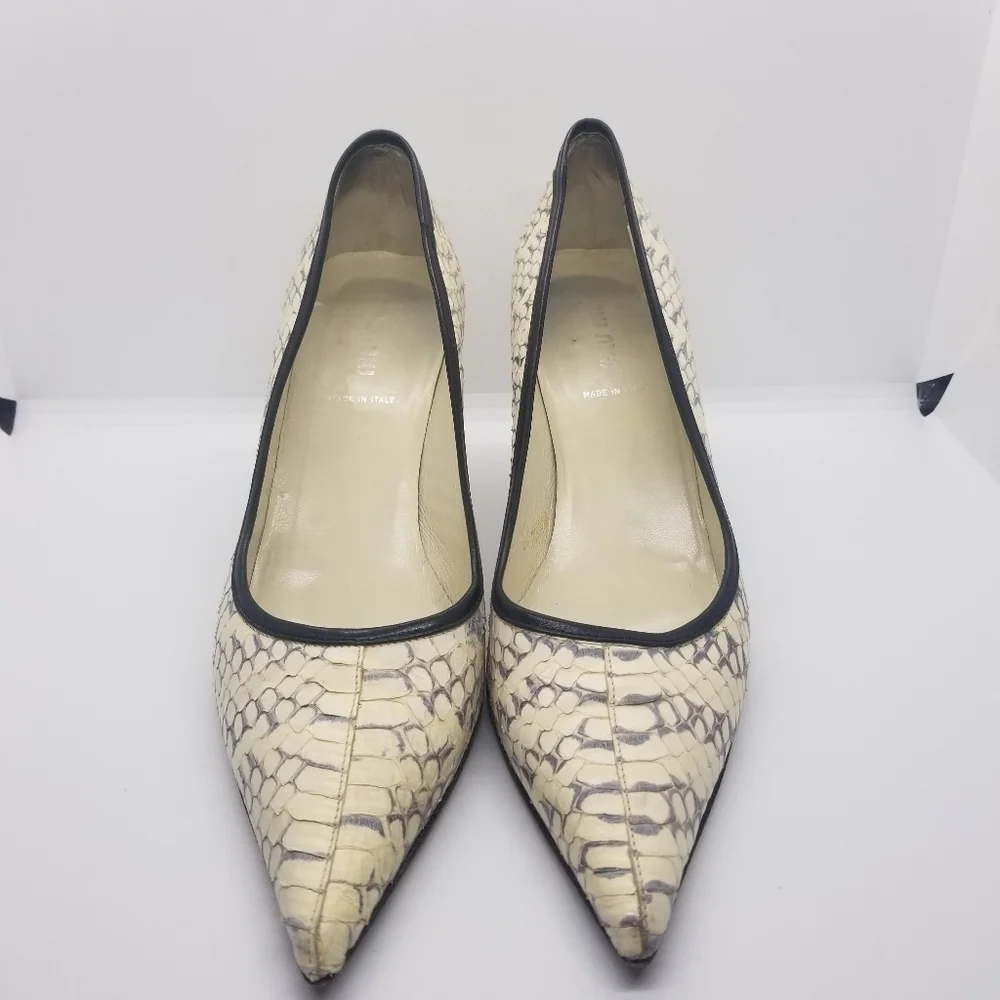 Miu Miu cream and gray snakeskin pointed toe pumps EU 37.5 - Picture 5 of 15